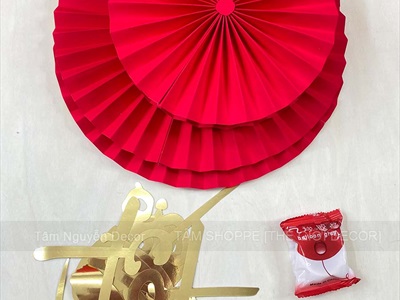 Set 06 quạt giấy Đỏ nhung xịn dán chữ ép kim bắt sáng Decor Tết Bính Ngọ 2026 [Sang xịn] QUAT-07